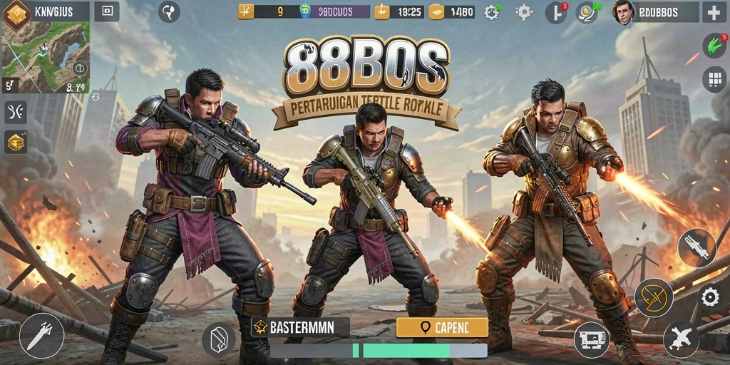 Tampilan gameplay <strong>88BOS</strong> yang menegangkan dalam pertempuran Battle Royale.