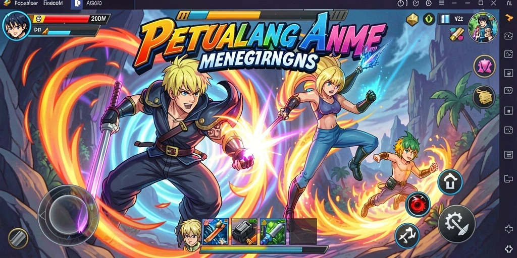 Screenshot gameplay A200M dengan karakter anime yang dinamis.