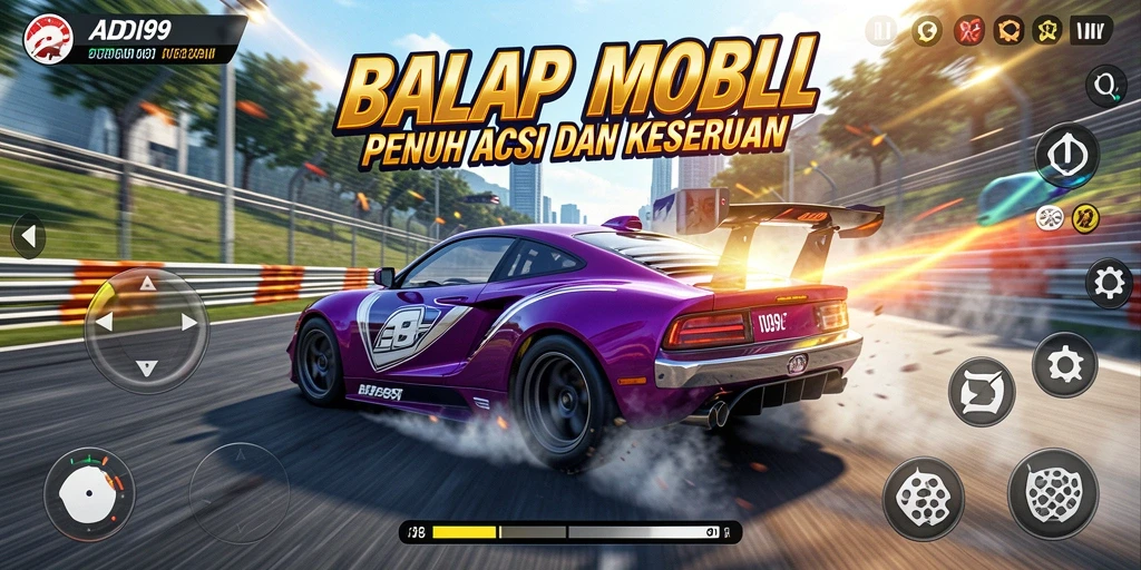 Screenshot gameplay ADI99 menampilkan balapan intens di lintasan kota.