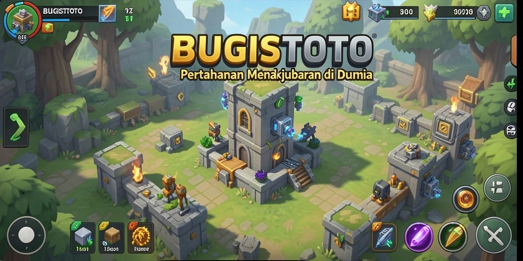 Tampilan gameplay yang menegangkan dalam BUGISTOTO, penuh dengan aksi Tower Defense.
