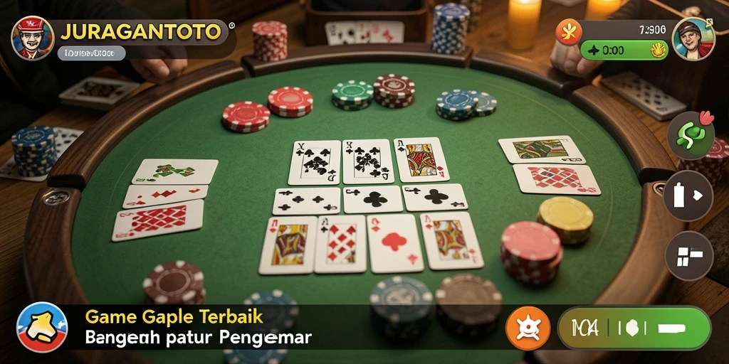 Tampilan utama gameplay JURAGANTOTO dengan teman bermain Gaple.