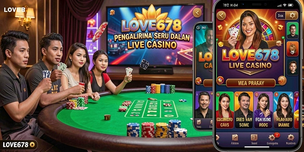 Screenshot LOVE678 menampilkan dealer langsung dan meja permainan yang menarik.