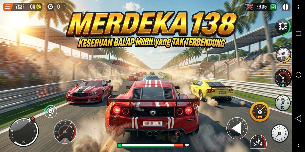 Tangkapan layar dari gameplay balap mobil yang seru di MERDEKA138.