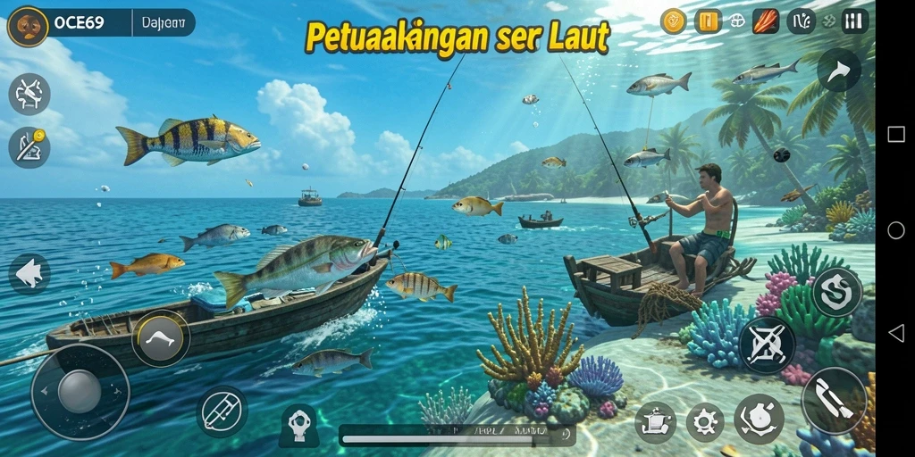Gameplay seru OCE69 dengan aksi memancing yang menantang.