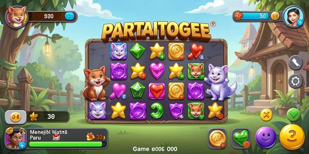 Screenshot gameplay PARTAITOGEL menampilkan kombinasi elemen Match-3 yang seru.