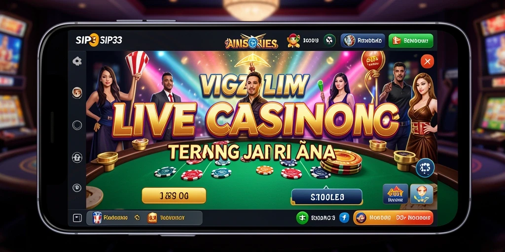Screenshot gameplay SIP33 menampilkan dealer langsung dalam suasana kasino yang nyata.